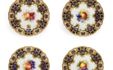 A Set of Four Royal Worcester Porcelain Plates, by Richard...