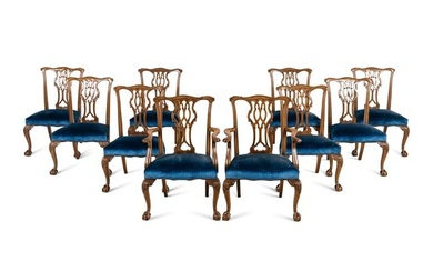 A Set of Ten George III Style Carved Mahogany Dining Chairs