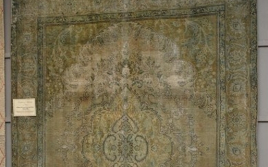A UNIQUE MODERN VINTAGE OVER DYED AND HAND CARVED PERSIAN TABRIZ CARPET, CREATED FROM A HAND KNOTTED VINTAGE PERSIAN TABRIZ CARPET W...