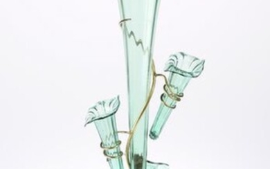 A VICTORIAN GREEN GLASS EPERGNE, the central