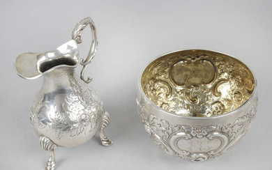 A Victorian Scottish silver sugar bowl & a similar cream jug. (2).