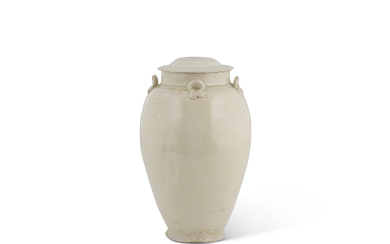 A WHITE-GLAZED HANDLED JAR AND COVER SONG DYNASTY (960-1279)