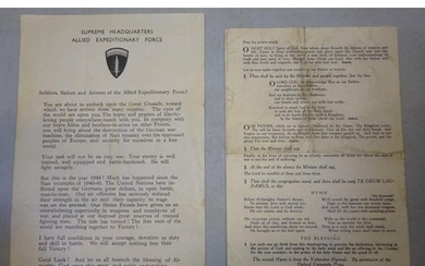 A WWII printed paper message given to troops involved in the...