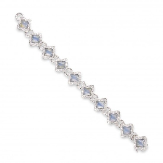 A blue chalcedony and diamond bracelet, Quatrefoil