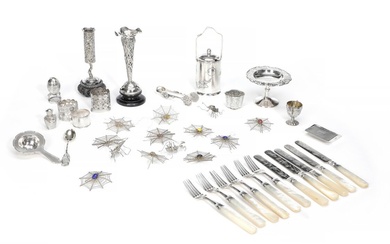 A collection of Chinese export silver a.o. vase, candle stick, flatware. 1900–1950....