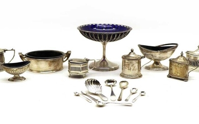 A collection of cobalt blue glass-lined silver