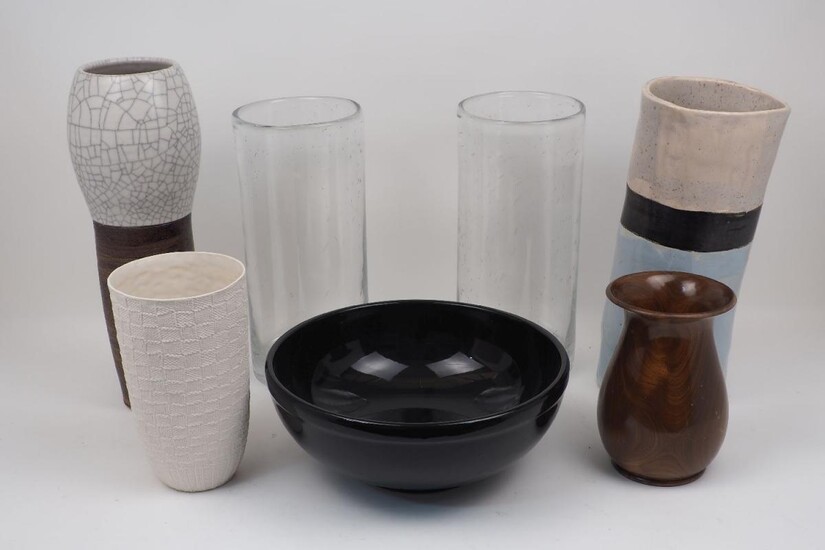 A collection of modern decorative glass and ceramic wares, to...