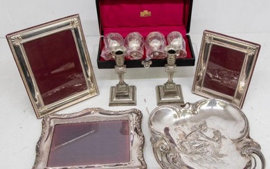 A collection of silver plated wares to include; three Carrs...