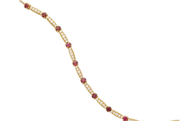 A diamond and ruby line bracelet
