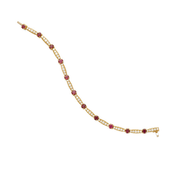 A diamond and ruby line bracelet
