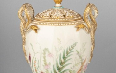 A fine English porcelain potpourri vase and pierced cover of ovoid form, 11 1/2 in. (29.2 cm.) h.