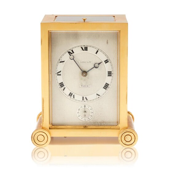 A gilt brass petite sonnerie repeating carriage clock with alarm with key, Circa 1930 , L. Leroy & Cie, Palais-Royal, Paris