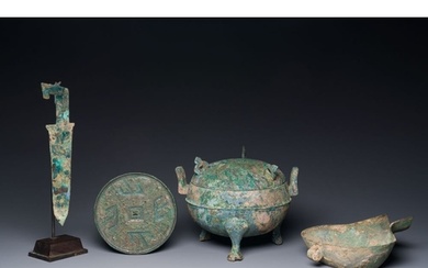 A group of four Chinese archaic bronze wares, late Shang, Wa...