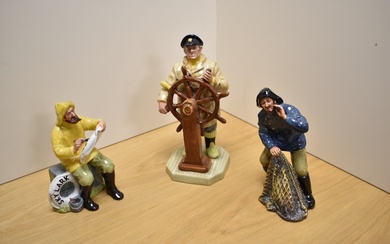 A group of three Royal Doulton maritime themed bone china figures, comprising The Helmsman HN2499