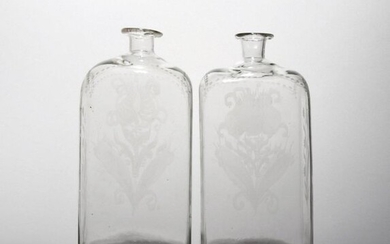 A large pair of Dutch or Bohemian glass spirit flasks...