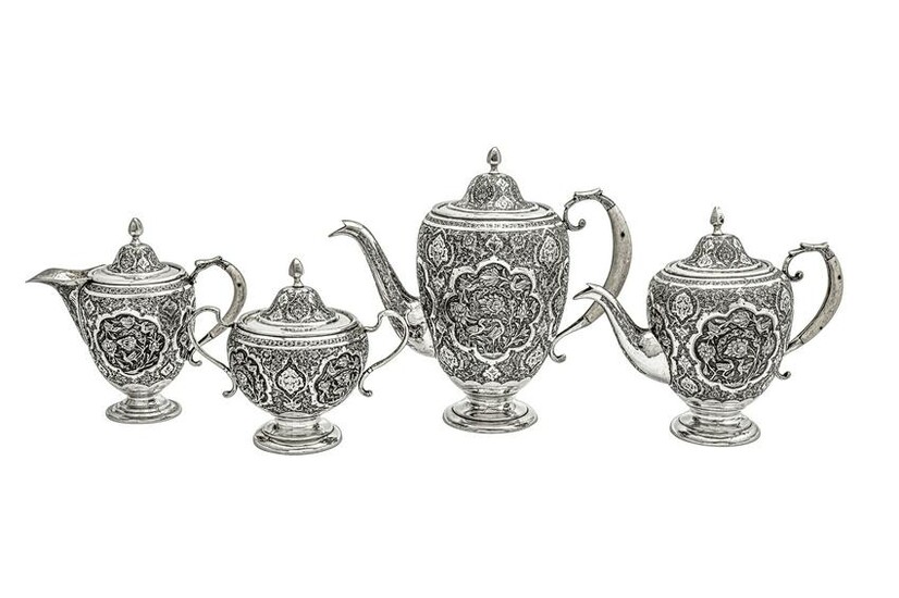 A mid-20th century Iranian (Persian) silver four-piece