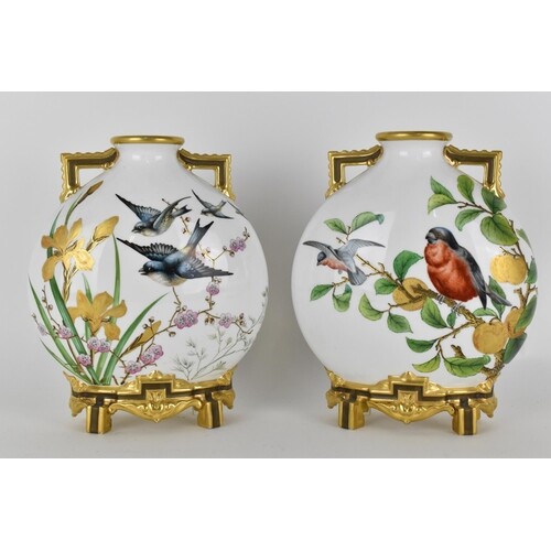 A pair of 19th century Royal Worcester porcelain moon flask ...