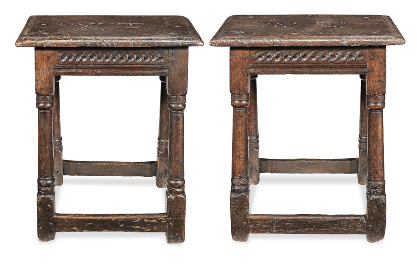 A pair of Charles I oak joint stools, West Country, circa 1640