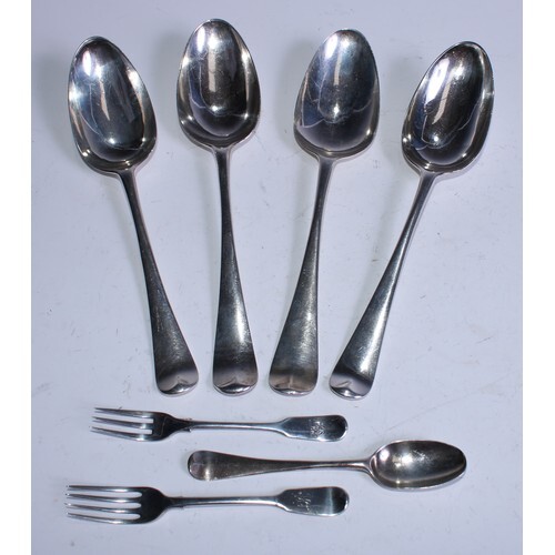 A pair of George II silver Hanoverian pattern table spoons, ...