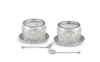 A pair of German silver-mounted glass salts, .925 standard