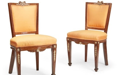 A pair of Italian Neoclassical walnut side chairs