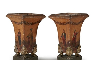 A pair of Louis Philippe tôle peinte cache pots, Early