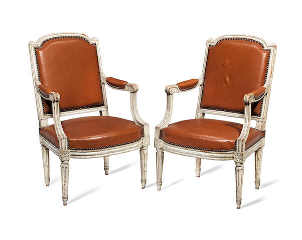 A pair of Louis XVI painted fauteuils