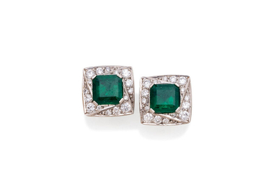 A pair of emerald and diamond earrings,, by Bunda