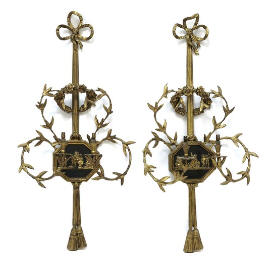 A pair of giltwood and gesso girandole wall lights