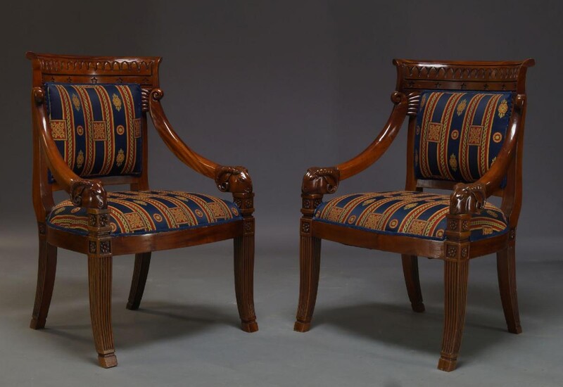 A pair of mahogany Empire style armchairs, late 20th Century,...