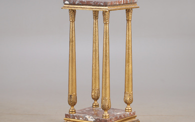 A pedestal, gilt with marble tops, mid 20th century.