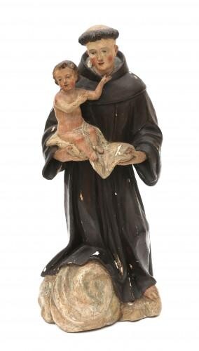 A polychrome wooden religious sculpture, Anthony of Padua. Southern Europe, circa 1800.