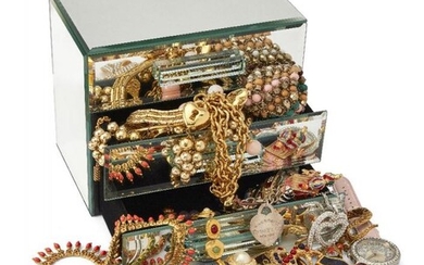 A quantity of costume jewellery, including: a...