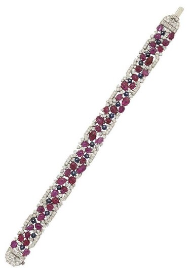 A ruby, sapphire and diamond bracelet, the...