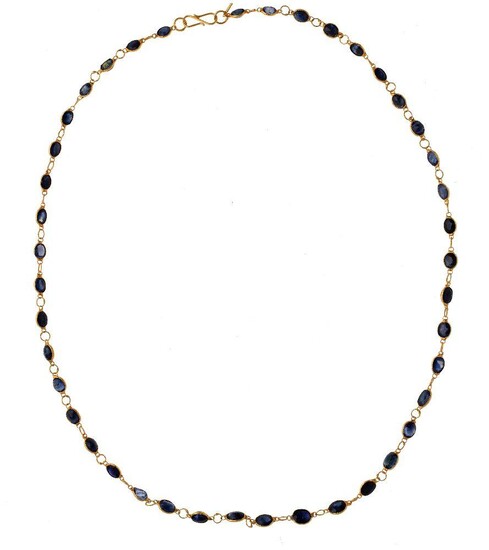 A sapphire chain, spectacle set with oval mixed-cut sapphires, length 47cm