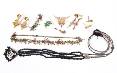 A selection of Indian yellow metal jewellery and costume jewellery, comprising mostly drop earrings