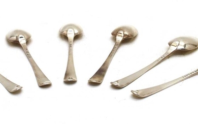 A set of six George III bright cut silver table spoons