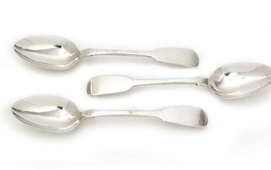 A set of three William IV silver North Country provincial dessert spoons.
