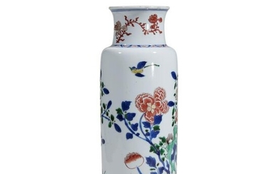 A small Chinese wucai-decorated porcelain sleeve vase