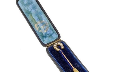 A split pearl horseshoe stick pin, the horseshoe set with graduated split pearls, dimensions 1.5 x