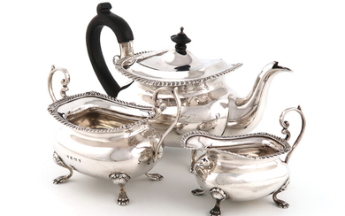 A three-piece Edwardian silver tea set