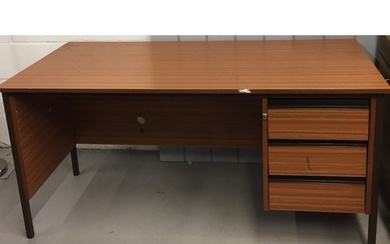 A vintage office desk, with integrated three drawer pedestal...