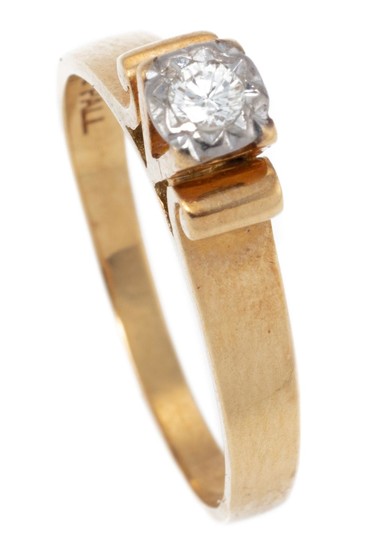 AN 18CT GOLD SOLITAIRE DIAMOND RING; illusion set in platinum with an approx. 0.07ct round brilliant cut diamond, size N, wt. 3.55g.