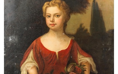 AN 18TH CENTURY PORTRAIT OF A YOUNG IRISH LADY IN A RED DRES...