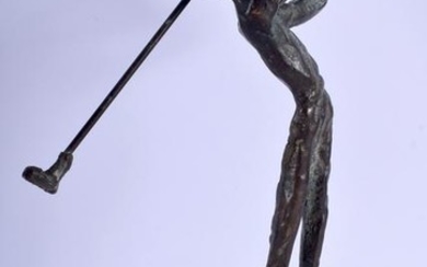AN ABSTRACT BRONZE SCULPTURE IN THE FORM OF A GOLFER