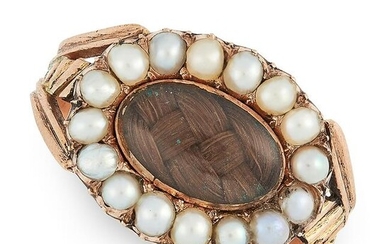 AN ANTIQUE GEORGIAN HAIRWORK AND PEARL MOURNING RING