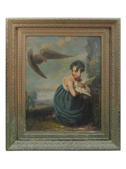 AN ANTIQUE OIL PAINTING AFTER GEORGE ROMNEY 18TH C