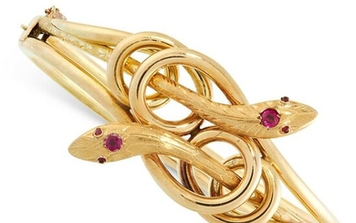 AN ANTIQUE RUBY SNAKE BANGLE, 19TH CENTURY in 18ct