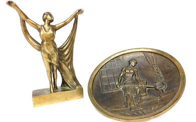 AN ART DECO STYLE BRONZE FIGURE AND A