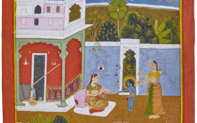 AN ILLUSTRATION FROM A SURSAGAR SERIES: REPENTANT KRISHNA INDIA, RAJASTHAN, MEWAR, CIRCA 1720